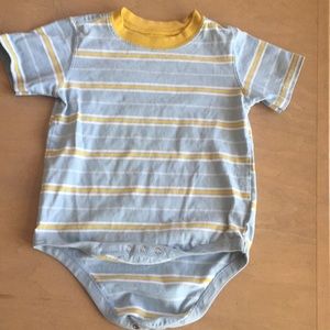 24 mo. blue gold and white striped onesie!